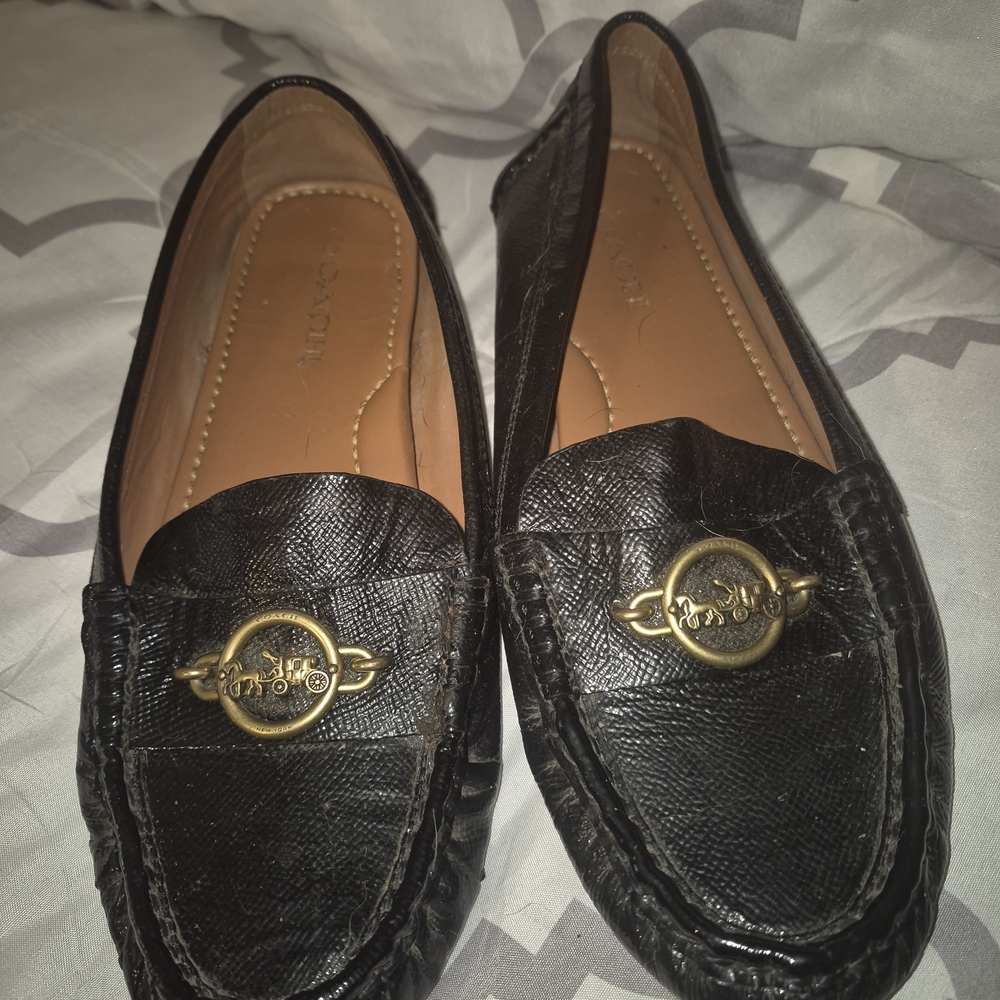 Coach Women's Black Loafers with Gold Coach Accent 9